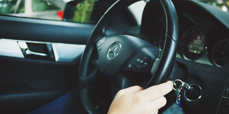 The steering wheel of a car