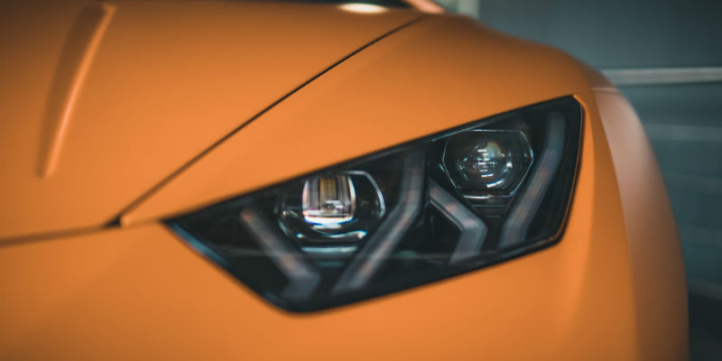 Head light of orange car